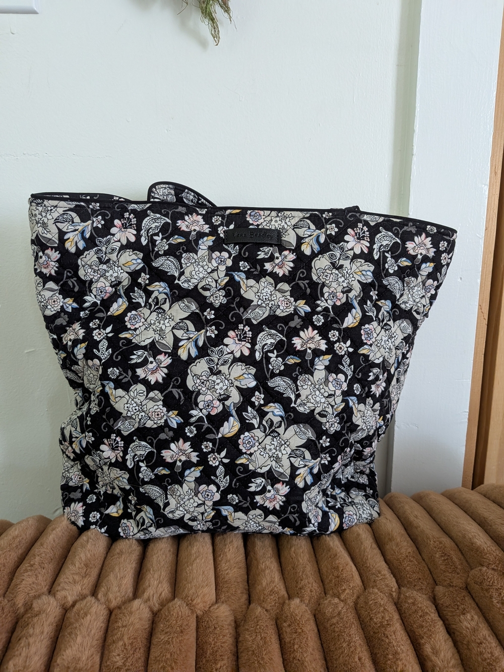Vera Bradley Holland Garden Black Floral Quilted Tote Bag